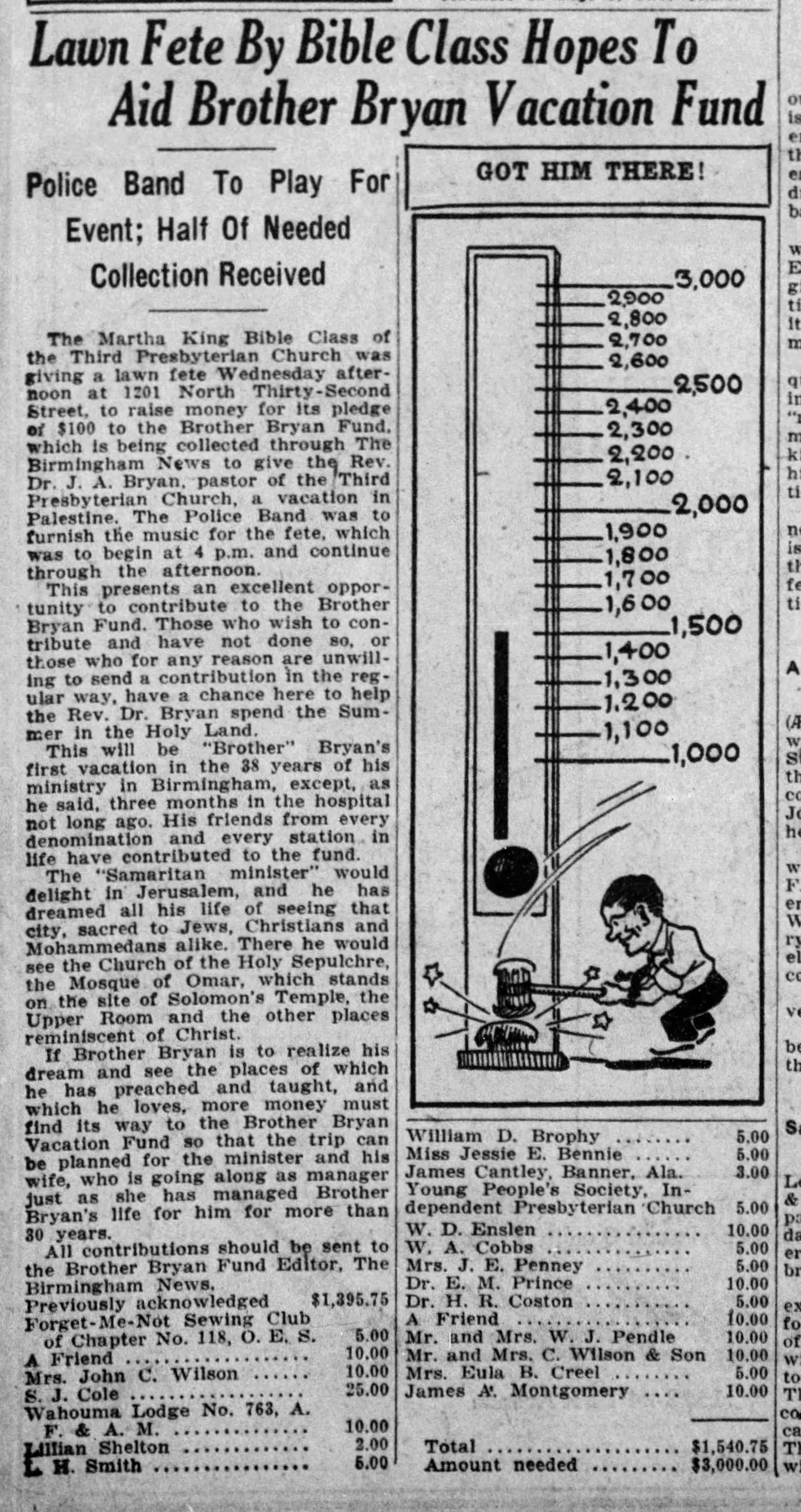 Lawn Fete By Bible Class To Aid Brother Bryan Vacation Fund